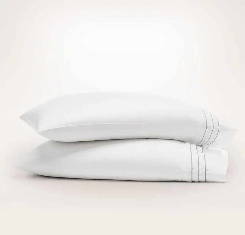 Signature Embellished Pillowcase Set - White/Shore Triple Framed