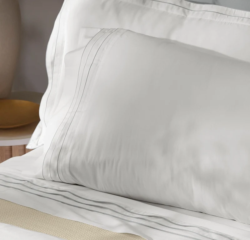 Signature Embellished Pillowcase Set - White/Shore Triple Framed