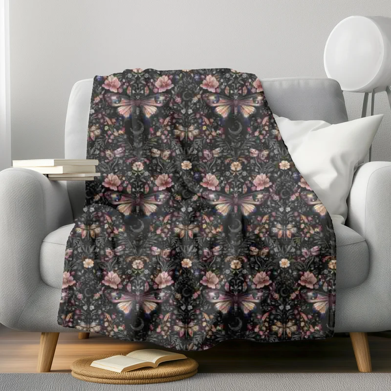 Gothic Fleece Blanket - Butterfly Moon - Luxury Twin / Double Velveteen Fleece Blanket