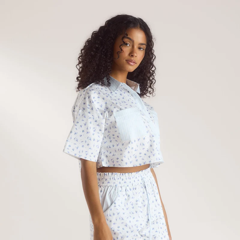 Bloom & Stripe Pyjamashirt met Korte Mouwen - Blauw