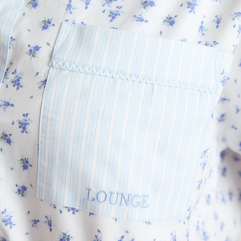 Bloom & Stripe Pyjamashirt met Korte Mouwen - Blauw