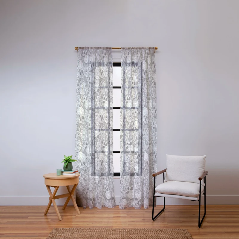 Skulls and flowers Window Curtain