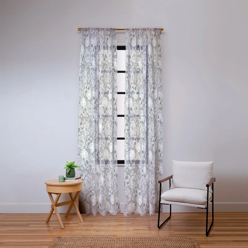 Skulls and flowers Window Curtain