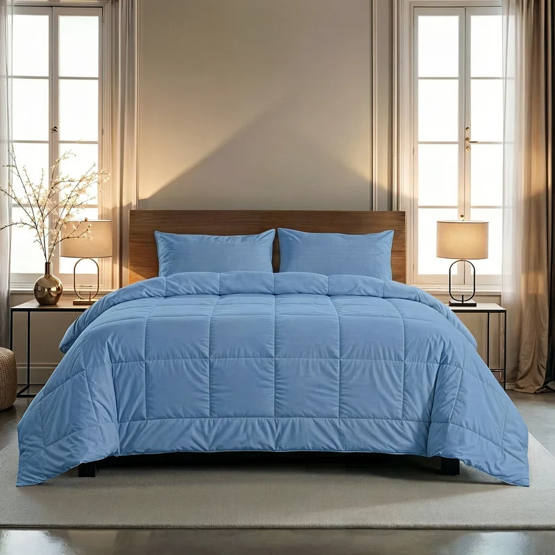 Zelesta Pure Uni 4-Jahreszeiten Baumwollbettdecke - Blau