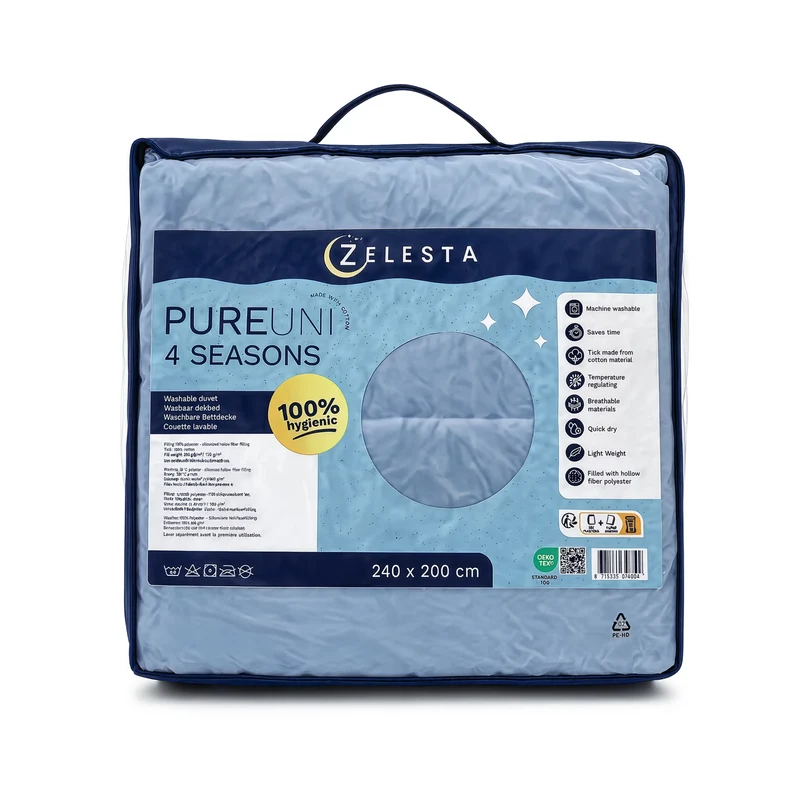 Zelesta Pure Uni 4-Jahreszeiten Baumwollbettdecke - Blau