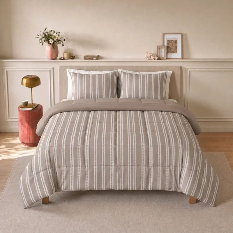zailistade.comluxe Design Baumwollsatin Kissenbezüge Set von 2 - Taupe Stripes
