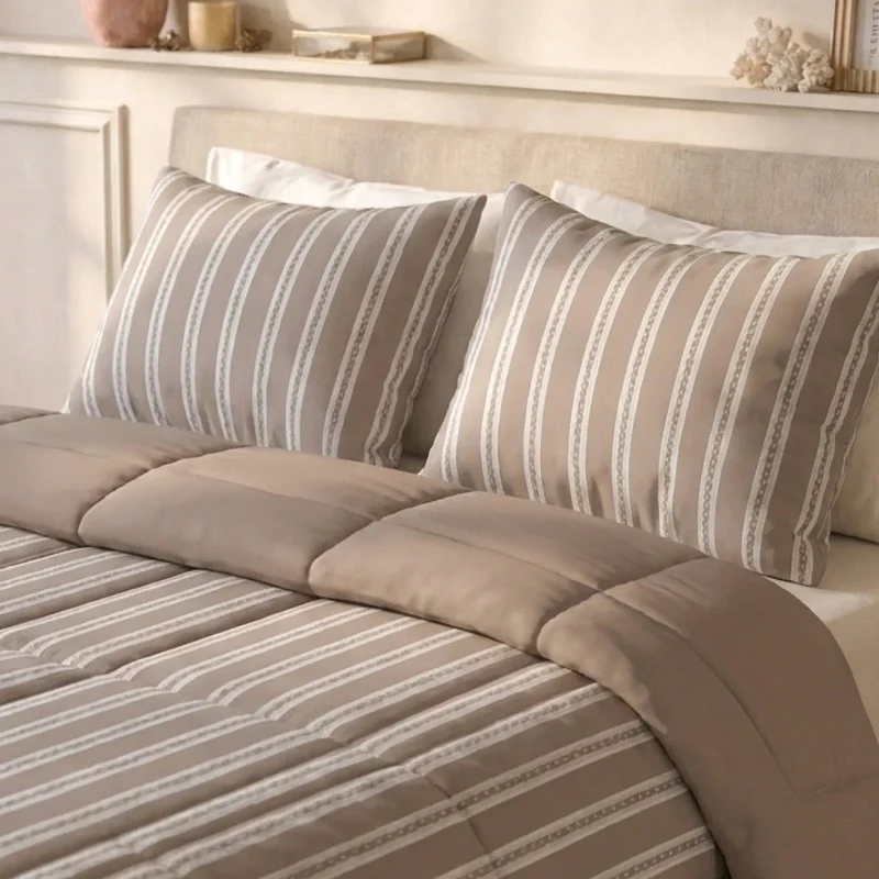 zailistade.comluxe Design Baumwollsatin Kissenbezüge Set von 2 - Taupe Stripes