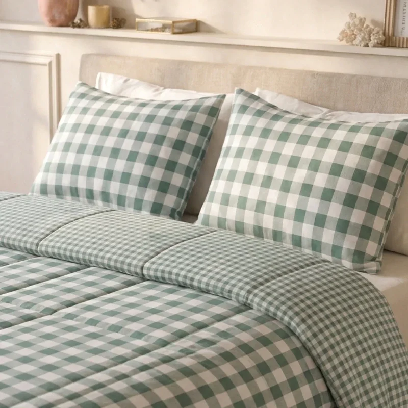 zailistade.comluxe Design Baumwollsatin Kissenbezüge Set von 2 - Green Check
