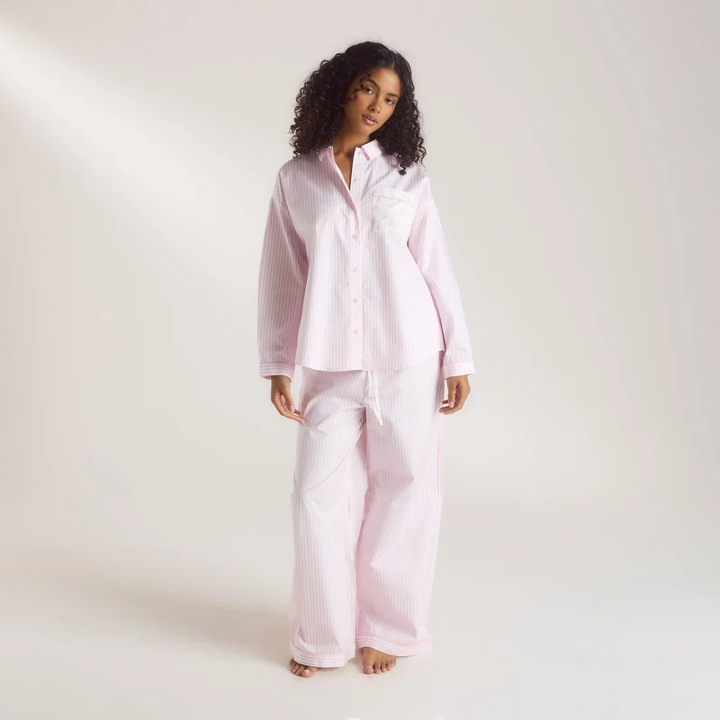 Bloom & Stripe Pyjamashirt - Roze