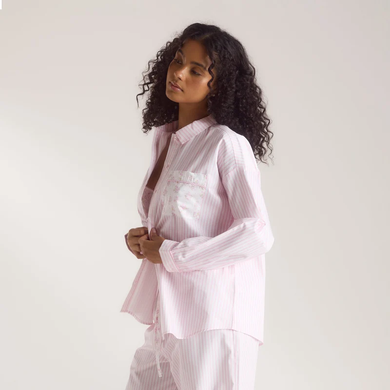 Bloom & Stripe Pyjamashirt - Roze