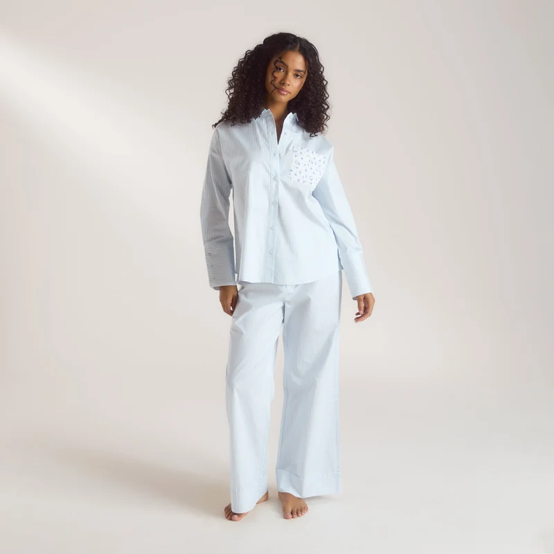 Bloom & Stripe Pyjamashirt - Blauw