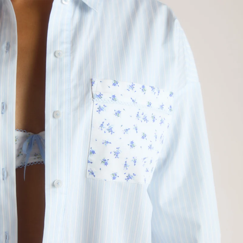 Bloom & Stripe Pyjamashirt - Blauw