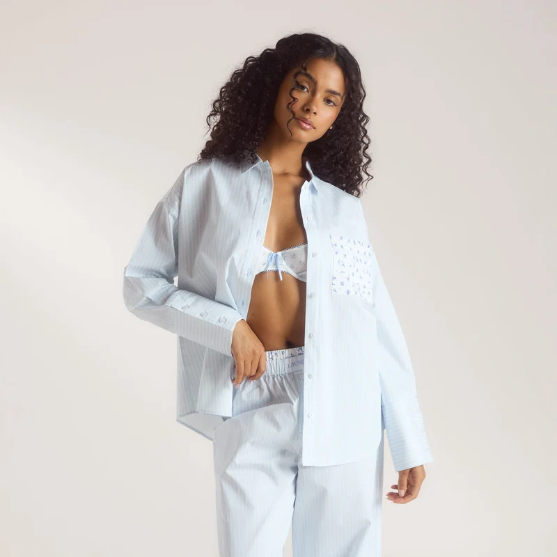 Bloom & Stripe Pyjamashirt - Blauw
