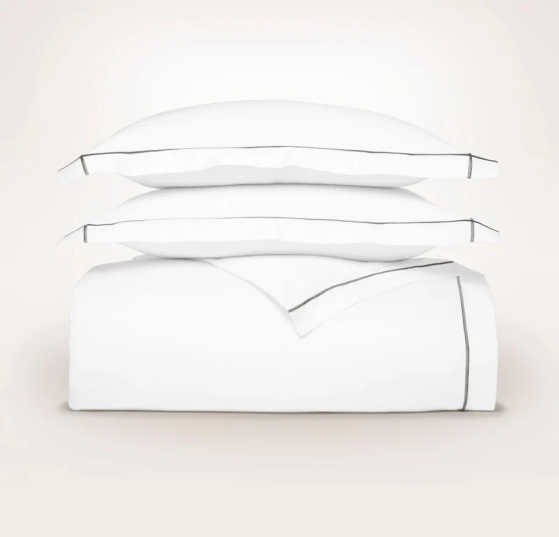 Signature Embellished Duvet Set - White/Stone Embroidered