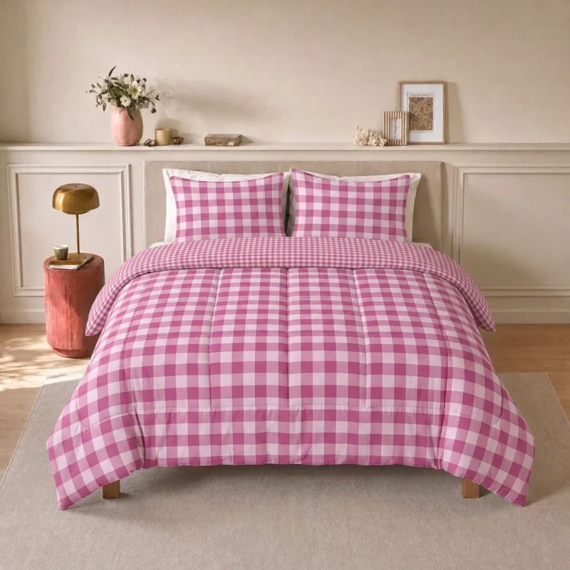 zailistade.comluxe Design Baumwollsatin Kissenbezüge Set von 2 - Pink Check