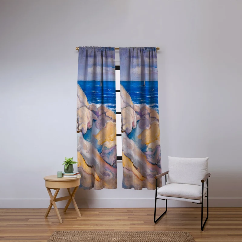 Rocks on the the coast nautical maritime ocean blue seascape by Venny Soldan Brofeldt Window Curtain