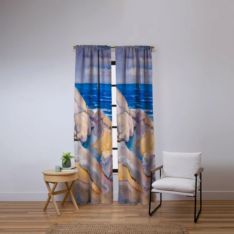 Rocks on the the coast nautical maritime ocean blue seascape by Venny Soldan Brofeldt Window Curtain