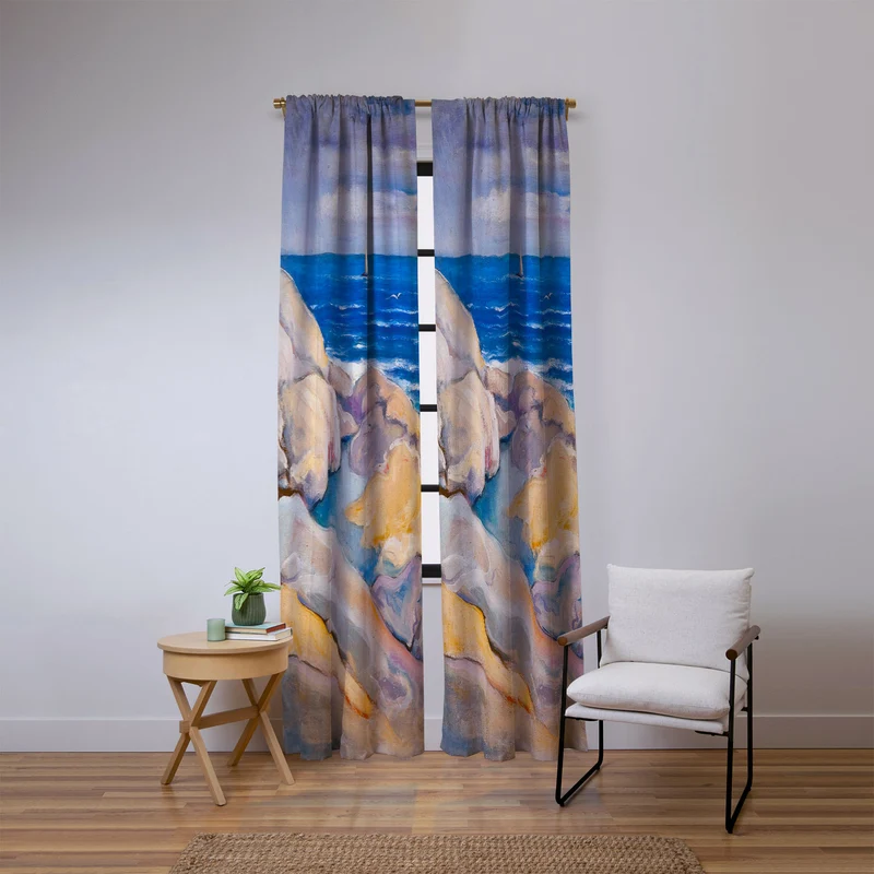 Rocks on the the coast nautical maritime ocean blue seascape by Venny Soldan Brofeldt Window Curtain