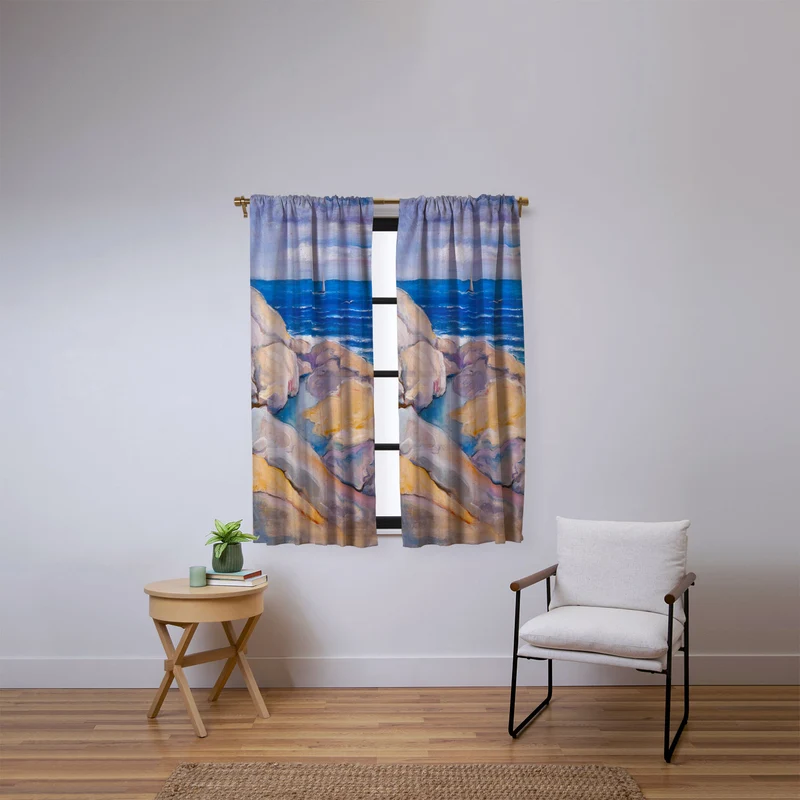 Rocks on the the coast nautical maritime ocean blue seascape by Venny Soldan Brofeldt Window Curtain