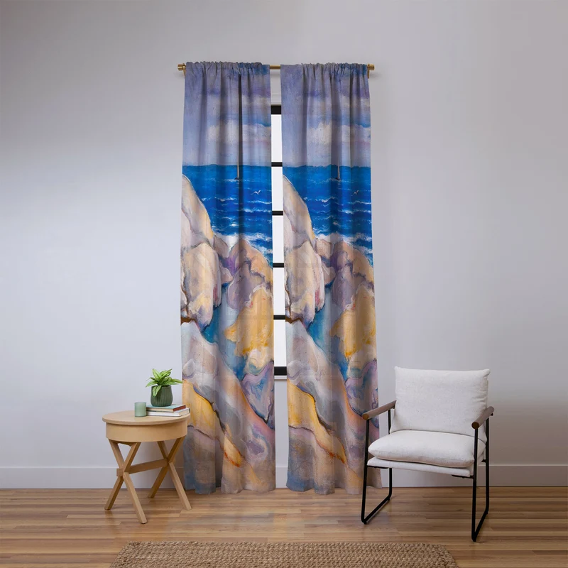 Rocks on the the coast nautical maritime ocean blue seascape by Venny Soldan Brofeldt Window Curtain