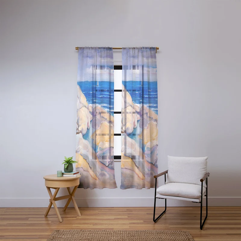 Rocks on the the coast nautical maritime ocean blue seascape by Venny Soldan Brofeldt Window Curtain