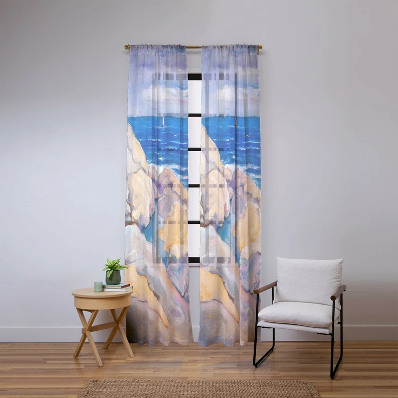 Rocks on the the coast nautical maritime ocean blue seascape by Venny Soldan Brofeldt Window Curtain