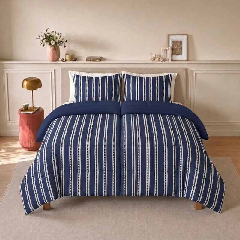 zailistade.comluxe Design Baumwollsatin Bettdecke - Blue Stripes