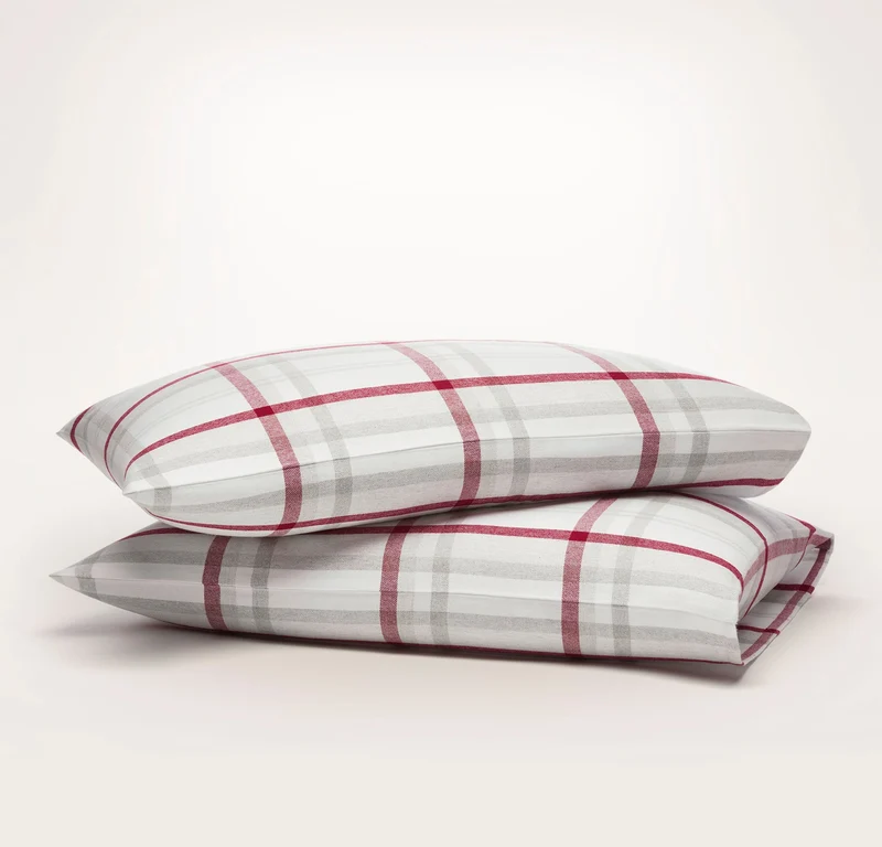 Flannel Pillowcase Set - Cranberry Heathered Plaid