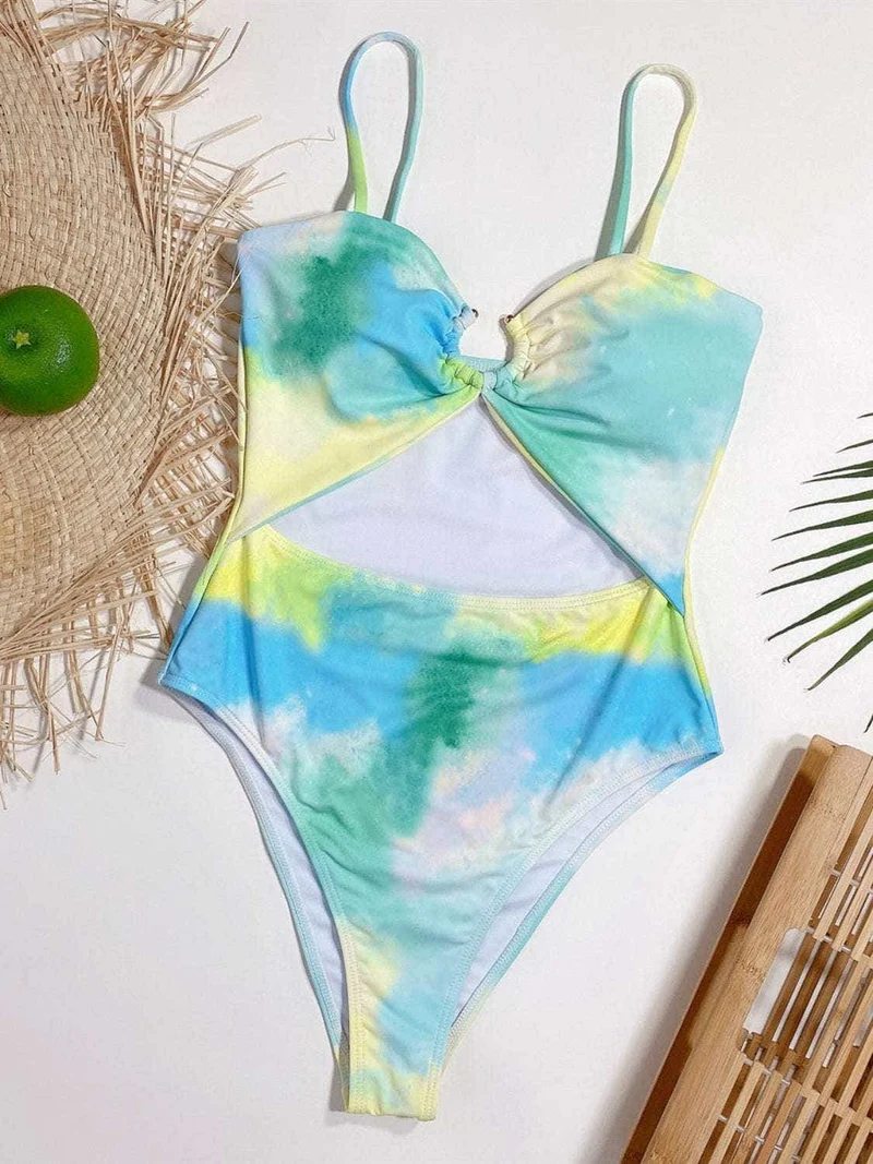 Cutout Tie-Dye Spaghettibandjes Eendelige Badmode