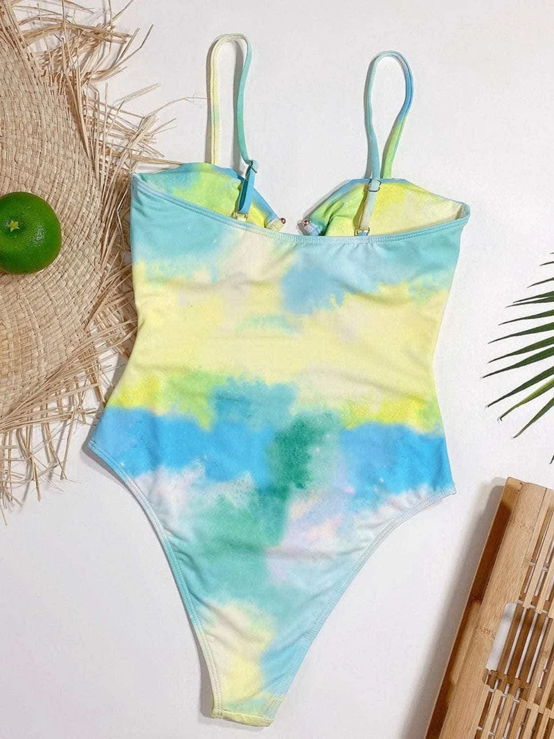 Cutout Tie-Dye Spaghettibandjes Eendelige Badmode