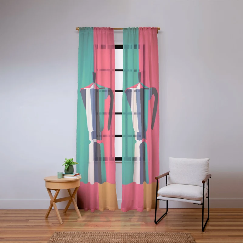 Abstract Moka Pot Coffee Still Life In Colorful Block Art Window Curtain