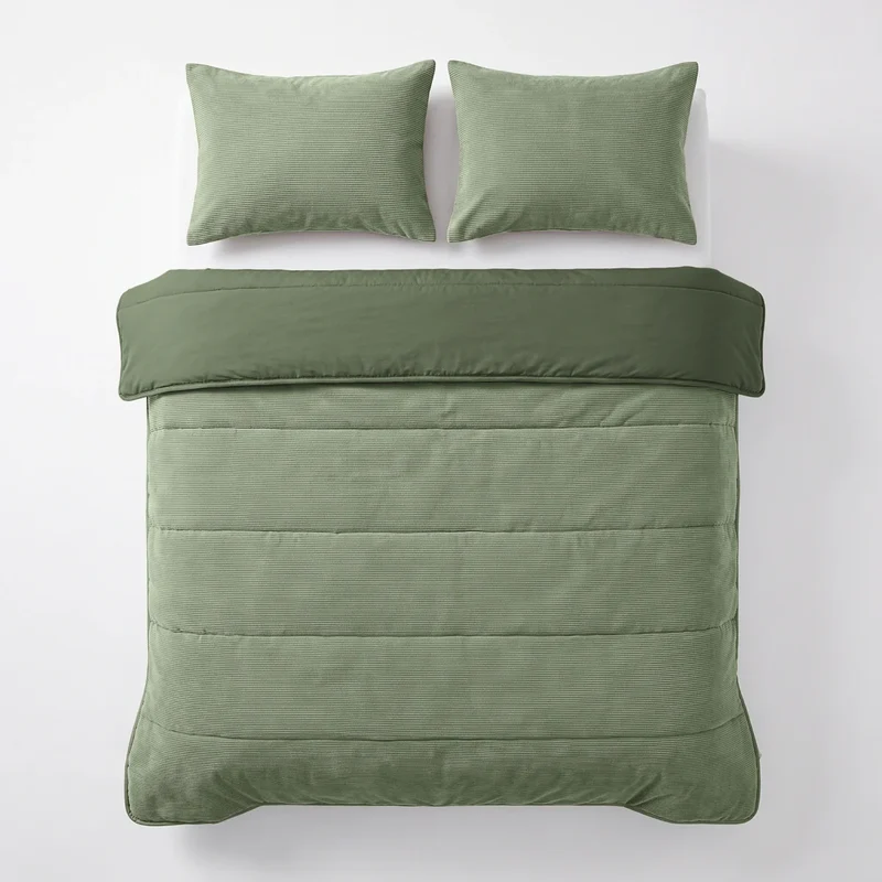 Zelesta Special Corduroy Cotton Kissenbezüge Set von 2 - Waldgrün