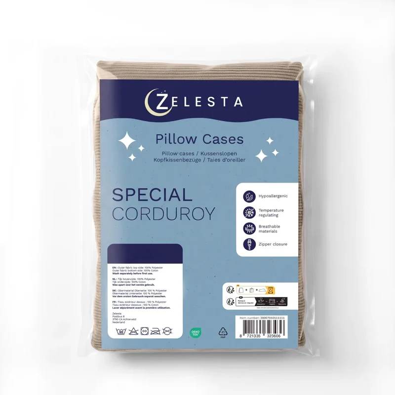 Zelesta Special Corduroy Cotton Kissenbezüge Set von 2 - Taupe