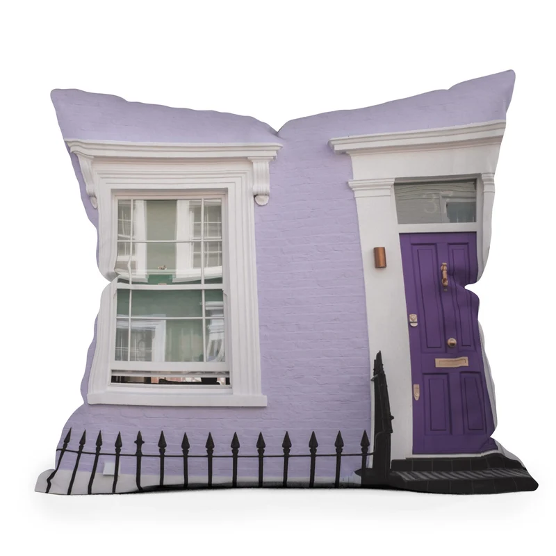 London England I Pastel violet facade and door of a Victorian architecture house in Notting Hill Throw Pillow