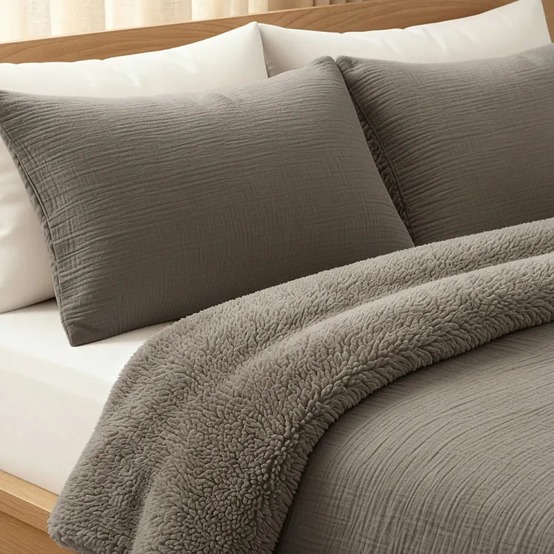 Teddy Baumwolle Musselin Kissenbezüge Set von 2 - Taupe
