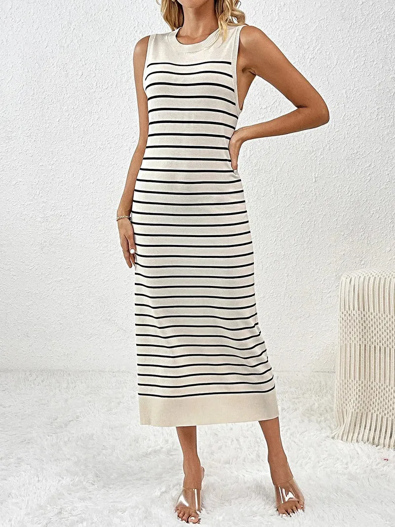 Gebreide midi-jurk voor dames met ronde hals, gemiddelde stretch en zachte viscosemix.