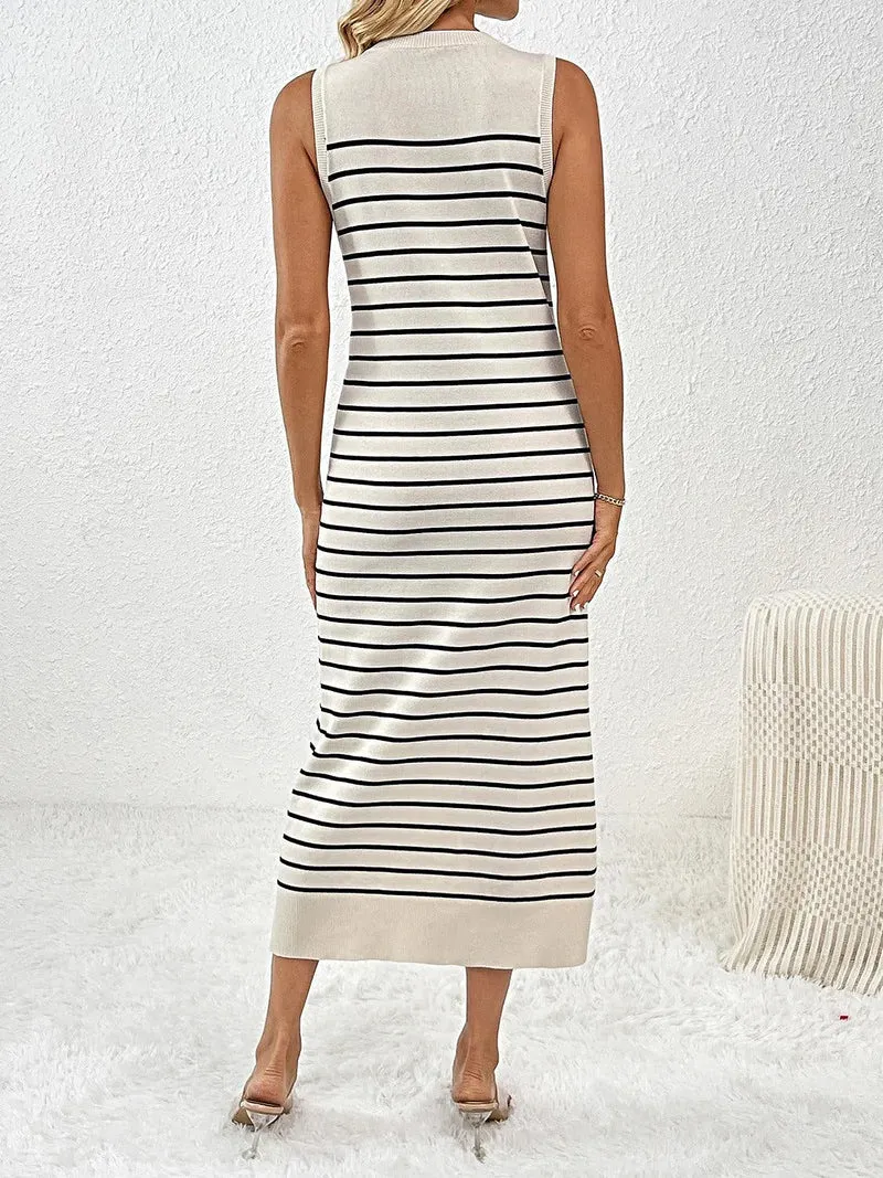 Gebreide midi-jurk voor dames met ronde hals, gemiddelde stretch en zachte viscosemix.