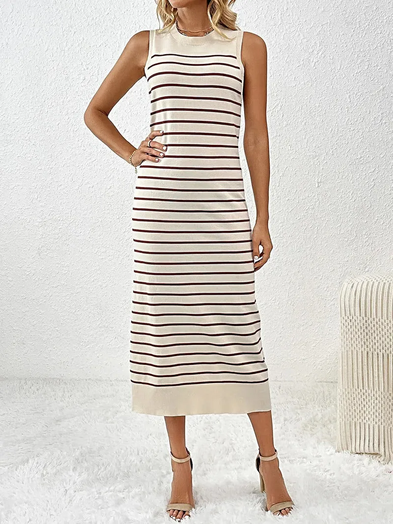 Gebreide midi-jurk voor dames met ronde hals, gemiddelde stretch en zachte viscosemix.