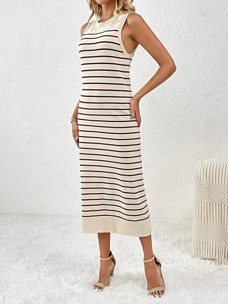 Gebreide midi-jurk voor dames met ronde hals, gemiddelde stretch en zachte viscosemix.