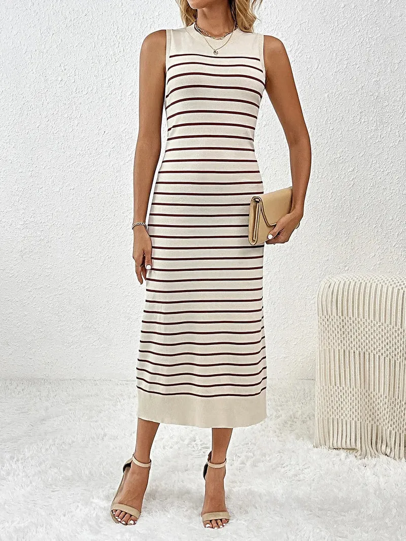 Gebreide midi-jurk voor dames met ronde hals, gemiddelde stretch en zachte viscosemix.