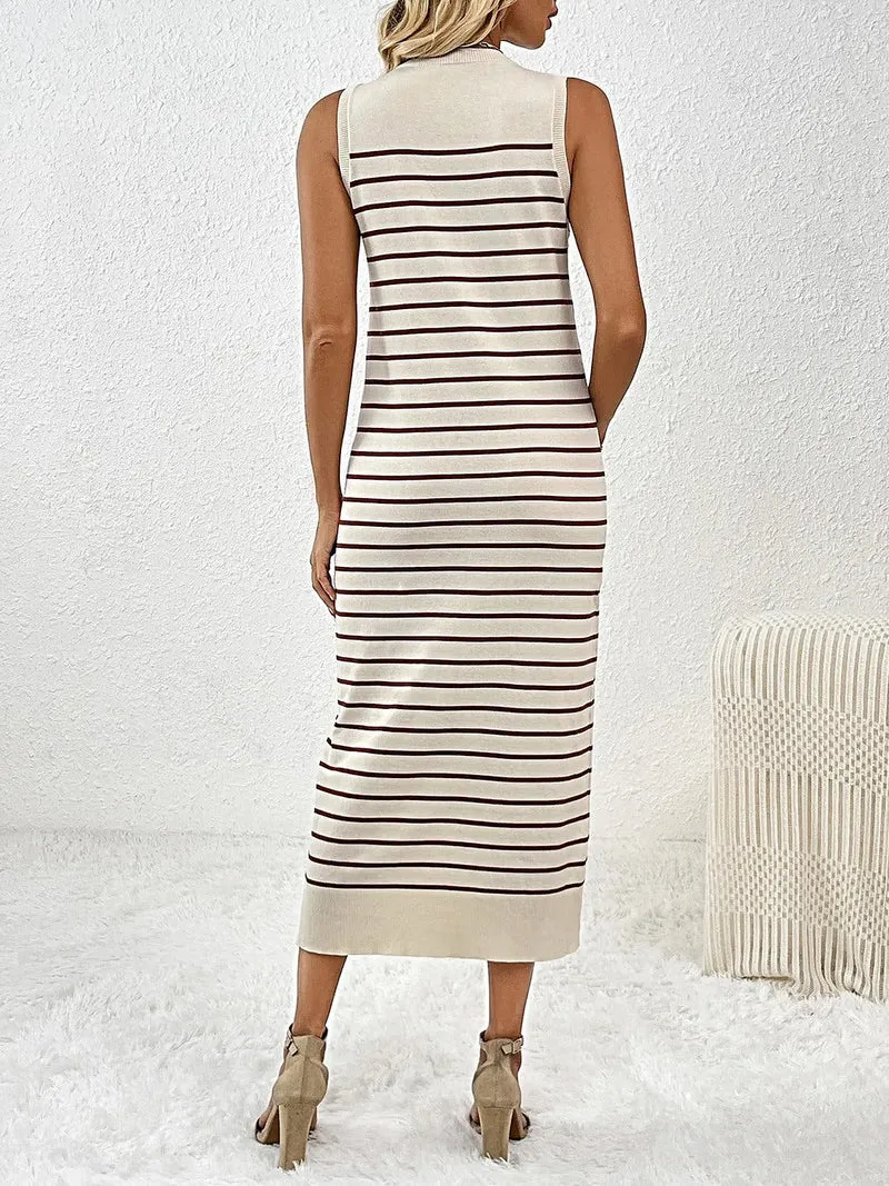 Gebreide midi-jurk voor dames met ronde hals, gemiddelde stretch en zachte viscosemix.