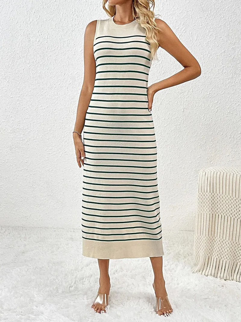 Gebreide midi-jurk voor dames met ronde hals, gemiddelde stretch en zachte viscosemix.