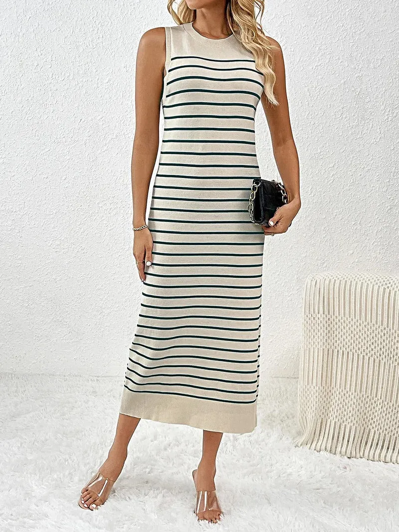 Gebreide midi-jurk voor dames met ronde hals, gemiddelde stretch en zachte viscosemix.