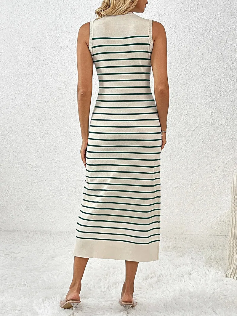 Gebreide midi-jurk voor dames met ronde hals, gemiddelde stretch en zachte viscosemix.