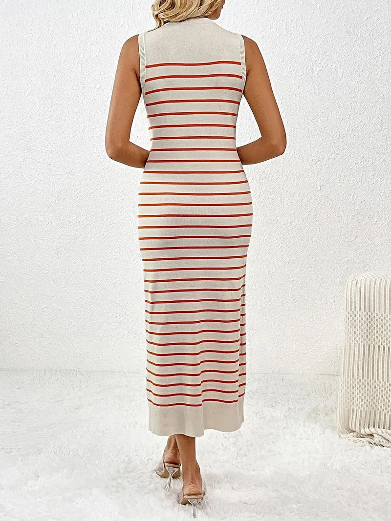 Gebreide midi-jurk voor dames met ronde hals, gemiddelde stretch en zachte viscosemix.