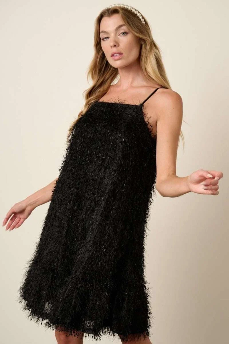 Mittoshop Mini Cami-jurk met veren en ruches aan de zoom