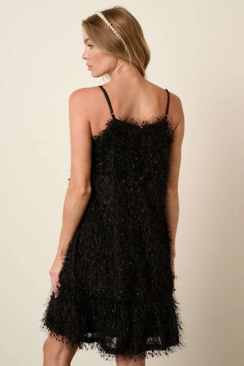 Mittoshop Mini Cami-jurk met veren en ruches aan de zoom