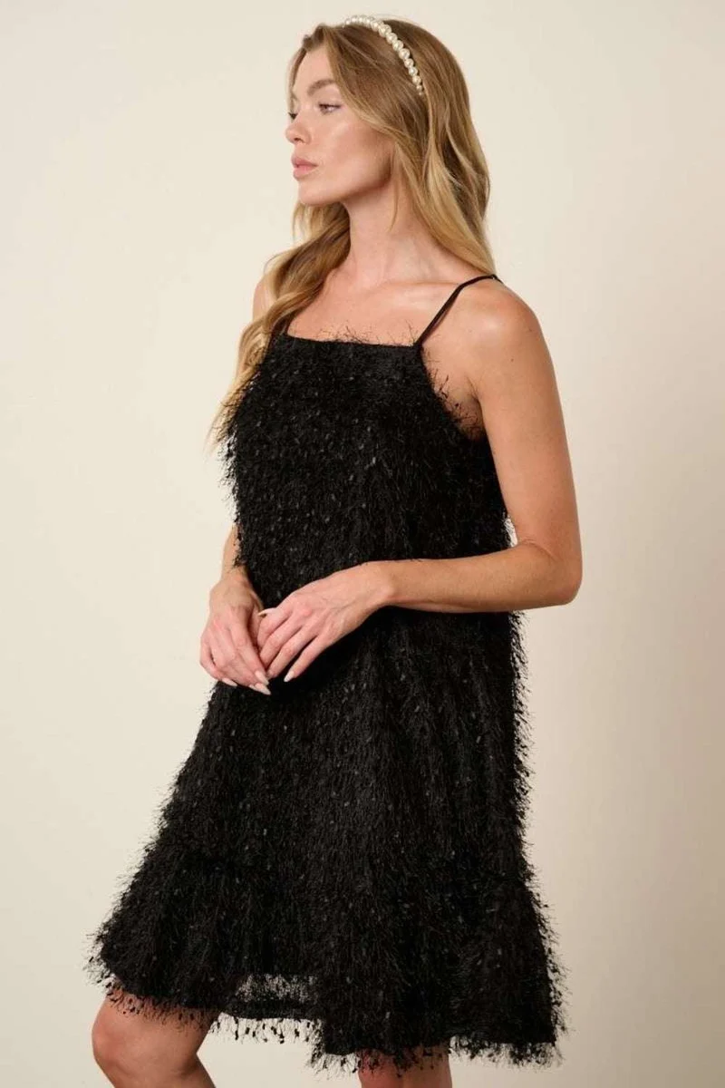 Mittoshop Mini Cami-jurk met veren en ruches aan de zoom