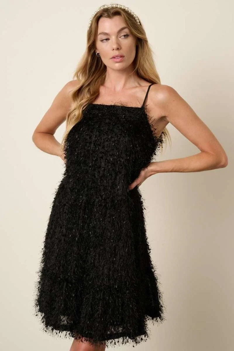 Mittoshop Mini Cami-jurk met veren en ruches aan de zoom