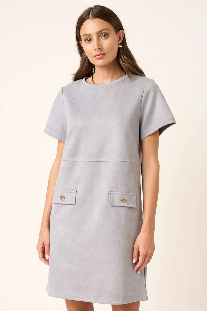 Mittoshop Suède Mini Jurk met Korte Mouwen